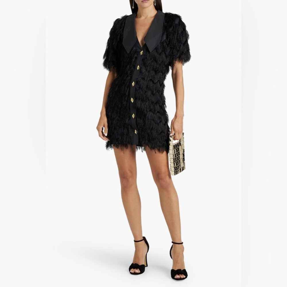 GANNI Fringed woven black dress - Picture 2 of 2
